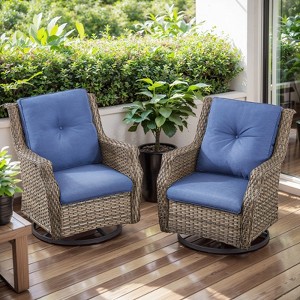POCASSY Outdoor Rocking Chairs Swivel Chairs Set of 2, All Weather Gray Wicker Rattan 360° Swivel Patio Chair for Balcony, Porch, Pool - 1 of 4