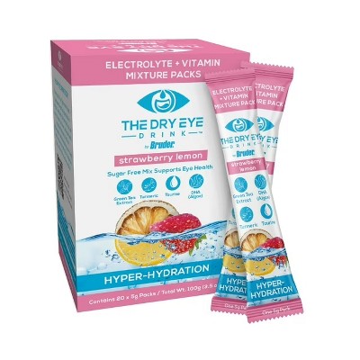 Ultimate Hydration for Dry Eyes – Sugar-Free Electrolyte Powder, Strawberry Lemon, 20 packets.