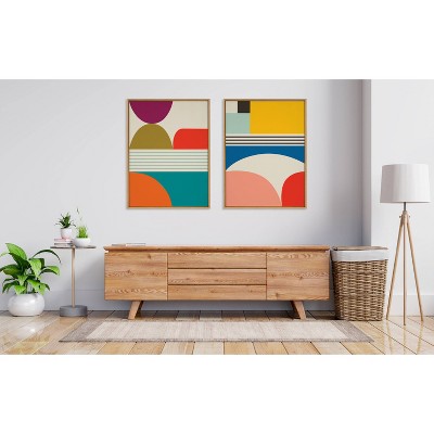 Colorful Abstract Mid-Century Modern Canvas Wall Art Set