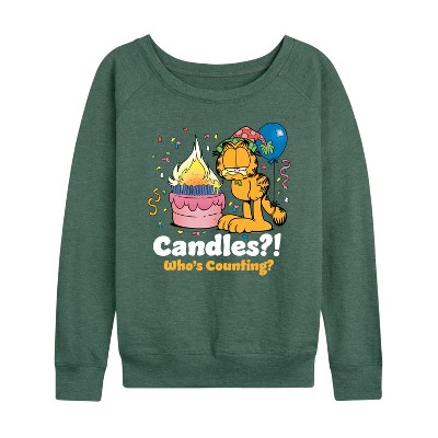Women's - Garfield - Candles Who's Counting Lightweight French Terry Wide Neck Long Sleeve Shirt