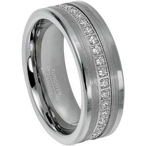 Jewelry Avalanche Mens Tungsten Carbide CZ Eternity Wedding Band, Comfort-fit, Pipe Cut - 1 of 4