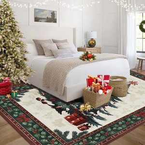 Christmas Tree Area Rug Washable Rug, Entryway Rug Non-Slip Soft Low Pile Small Floor Carpet Retro Doormat for Kitchen Bedroom Laundry Hallway - 1 of 4