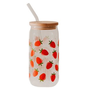 Sweet Water Decor Strawberries Can Glass Tumbler -17oz - 1 of 4