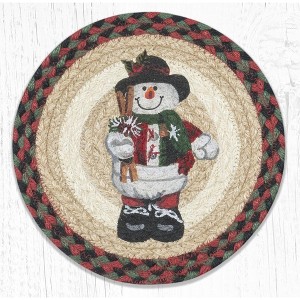 Earth Rugs Snowman in Top Hat Round Trivet – Rustic Holiday Kitchen Hot Pad 10"x10" - 1 of 3