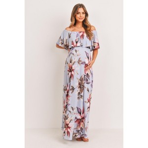 Hello Miz Women's Off Shoulder Ruffle Maternity Maxi Dress - 1 of 4