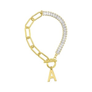 Adornia 14k Gold Plated Half Crystal And Half Paperclip Initial Toggle Bracelet - 1 of 3