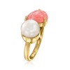 Ross-Simons 7.5-8mm Cultured Pearl and Pink Rhodochrosite Toi Et Moi Ring in 18kt Gold Over Sterling - 3 of 4