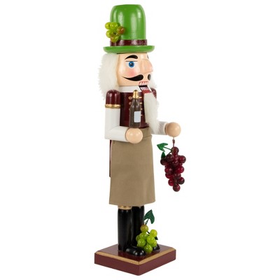 14" Green and Red Wooden Christmas Nutcracker with Grapes