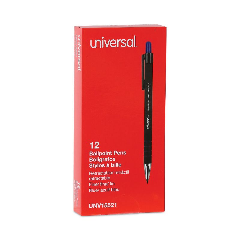 UNIVERSAL Comfort Grip Ballpoint Retractable Pen Blue Ink Fine Dozen 15521, 2 of 9