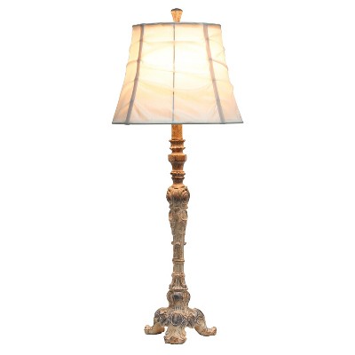 Antique Bronze Adjustable Nightstand Lamp with Carved Base and Empire Shade