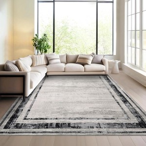 Washable Area Rug – Modern Minimalist Distressed Non-Slip Low Pile Stain-Resistant Floor Carpet for Living Room, Bedroom, Dining - 1 of 4