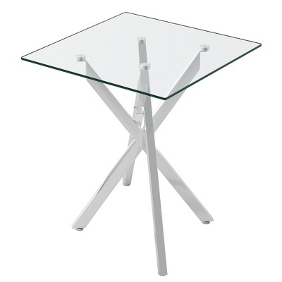 Dolonm 17.72" Square Clear Tempered Glass End Table,Stylish Design with Silver Chrome Plated Metal Legs, 2 pcs