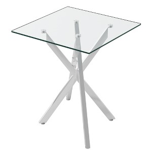 Dolonm 17.72" Square Clear Tempered Glass End Table,Stylish Design with Silver Chrome Plated Metal Legs, 2 pcs - 1 of 4