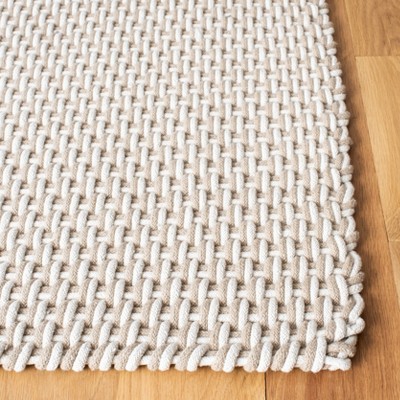 Ivory Hand-Knotted Cotton Basket Weave 5' x 7' Rug