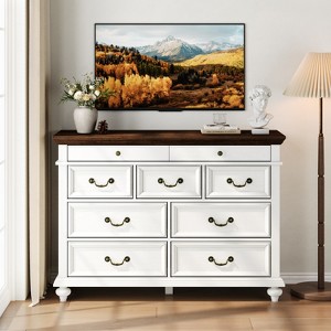 Dresser for Living Room with 9 Drawers, 47" Wide Wood Rustic Chest, Large Storage Dressers Organizer, Vintage Design with Metal Handles - 1 of 4