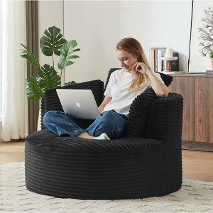 Dolonm Compressible Corduroy Round Chair with Padded Backrest,for Living Room, Office, and Apartment (No Swivel) - 1 of 4