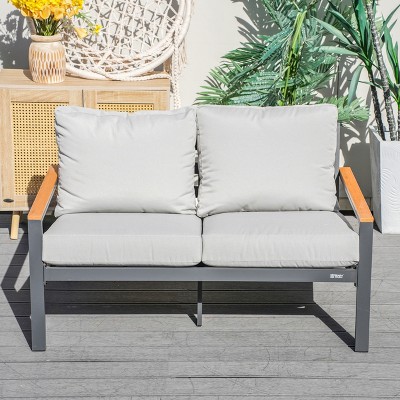 Moda Furnishings 50.3"*34.2"*28.3" Outdoor Patio Aluminum Loveseat Sofa With Gray Cushions