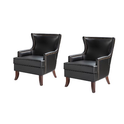 Set of 2 Gonzalo Mid-century Modern Vegan Leather ergonomic Accent Armchair | ARTFUL LIVING DESIGN