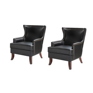 Set of 2 Gonzalo Mid-century Modern Vegan Leather ergonomic Accent Armchair | ARTFUL LIVING DESIGN - 1 of 4