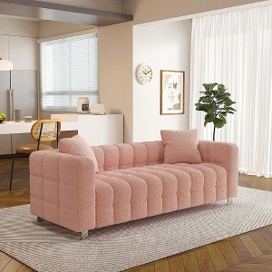 87.4'' Velvet 3-Seater Modular Loveseat Sofa with Metal Base Legs and 2 Pillows - 1 of 4