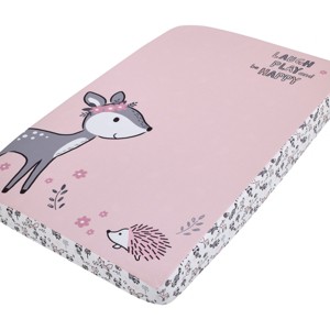 Little Love by NoJo Sweet Deer Pink and Grey Laugh Play & Be Happy Photo Op Fitted Mini Crib Sheet - 1 of 4