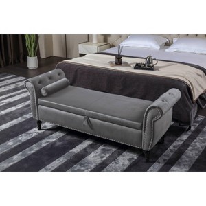VYNXARIA Aijia 63" Grey Velvet Multifunctional Storage Ottoman - Stylish & Practical - 1 of 4