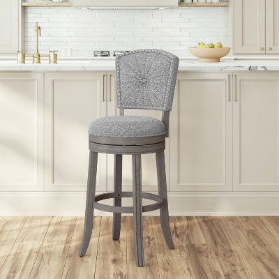 Santa Clara II Swivel Barstool Gray: Upholstered Back, Nailhead Trim - Hillsdale Furniture