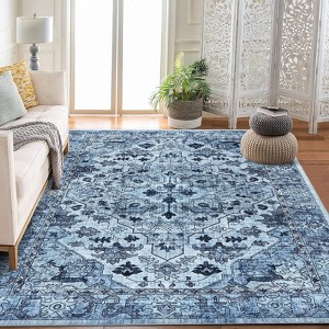 Oriental Washable Rugs for Living Room, Bedroom Area Rug Ultra-Thin Soft Non Slip Stain Resistant Vintage Throw Carpet - 1 of 4