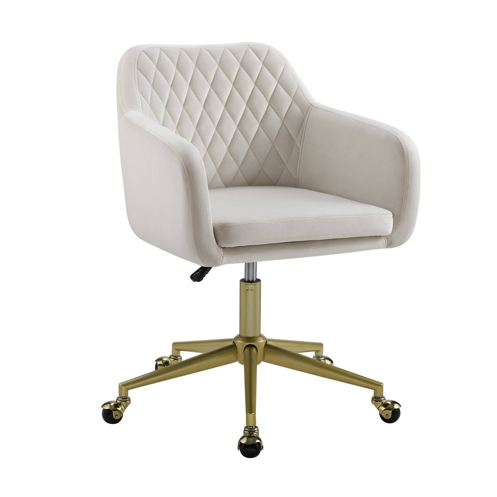 Photos - Computer Chair Linon Imogen Modern Swivel Office Desk Chair Off-White - : Quilted Back, Chrome-Plated Base, Adjustable Height 