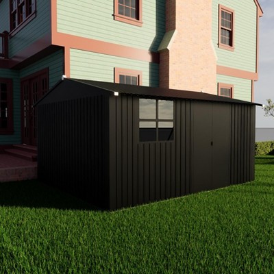 GDFStudio Douglas Metal Storage Shed with Sliding Door and Acrylic Windows