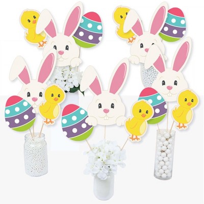Big Dot of Happiness Hippity Hoppity - Easter Bunny Party Centerpiece Sticks - Table Toppers - Set of 15