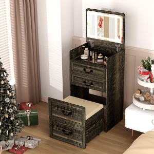 Sevobal Vanity Tables Makeup Vanity, 3-in-1 Vanity Desk with Flip-Top Mirror, Hidden Stool & Visible Glass Desktop, Brown - 1 of 4