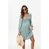 A heart-shaped collar long sleeved printed short maternity dress with leopard green print (print) Leopard green print_XL - 4 of 4