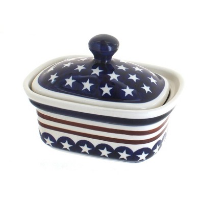 Blue Rose Polish Pottery Stars & Stripes Butter Tub