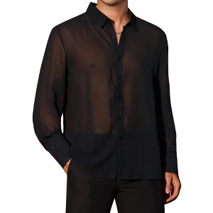Lars Amadeus Men's Solid Button Front Long Sleeve Collared Party See Through Sheer Shirt - 1 of 4