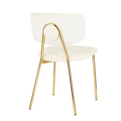 Set of 2 Cream Velvet Upholstered Side Chairs with Gold Metal Legs
