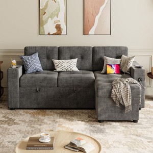 TROPOW Sofa Bed, 84 Inch Sleeper Sofa with Pull Out Bed and Charging Ports, L Shaped Couches for Living Room with 2 Storage Armrests - 1 of 4