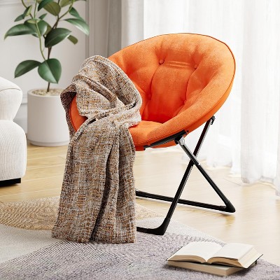 Comfy Saucer Chairs, Folding Reading Lounge Chair, Cozy Faux Fur Living Room Chair with Soft Thick Padded Seat