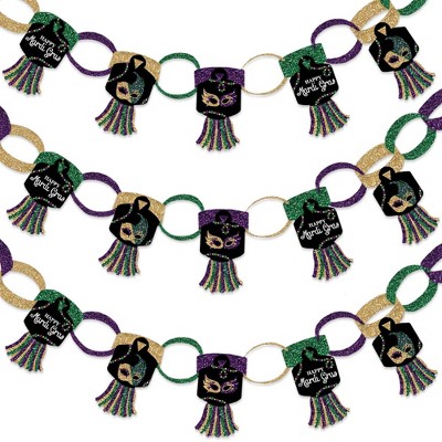 Big Dot of Happiness Mardi Gras - 90 Chain Links and 30 Paper Tassels Decoration Kit - Masquerade Party Paper Chains Garland - 21 feet