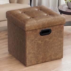 SONGMICS 15 Inches Folding Storage Ottoman, Cube Footrest, Coffee Table with Hole Handles, Faux Leather - 1 of 4
