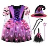 Joyfy Halloween Costume Light Up Witch Costume for Girls, Kids Witch Costume with Hat and Broom for Toddler Halloween Dress Party - 2 of 4