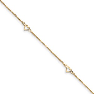 Black Bow Jewelry 14k Yellow Gold Diamond-cut Hearts Anklet, 9-10 Inch - 1 of 4