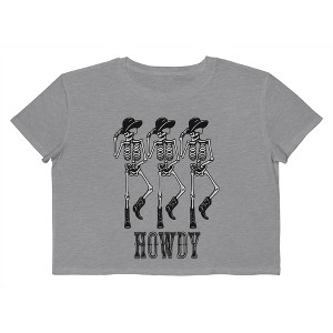 Rerun Island Women Howdy Cowboy Skeletons Short Sleeve Graphic Cotton Cropped Loose T-shirt - 1 of 4