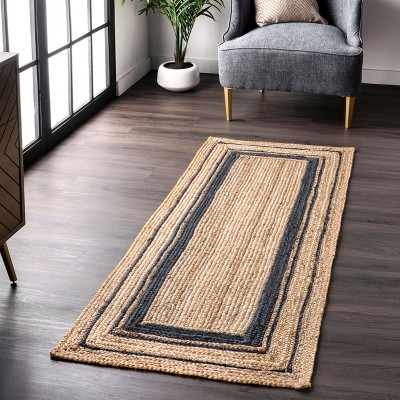 Elegant Navy Braided Jute 31" Reversible Accent Rug