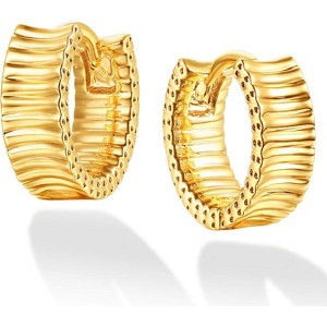 Dremmy Studios CZ Huggie Hoop Earrings | 14K Gold Plated, Chunky & Minimalist Gift - 1 of 4