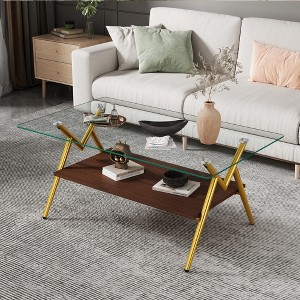 Tempered Glass Coffee Table Modern Cocktail Table Center Table Accent Table with Metal Legs-ModernLuxe - 1 of 4