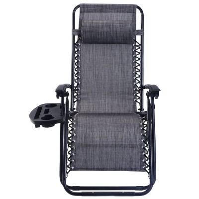 Gray Steel Zero Gravity Reclining Beach Lounger with Utility Tray