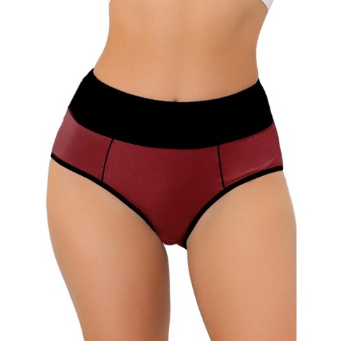 Allegra K Women's High Waist Tummy Control Color-Block Available in Plus  Size Brief Burgundy 3X-Large