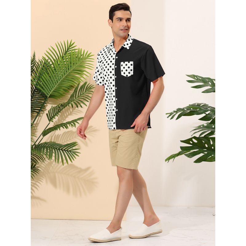 Lars Amadeus Men's Summer Polka Dots Short Sleeves Button Down Patchwork Beach Shirt, 4 of 7