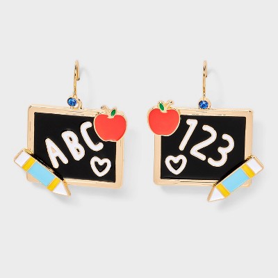 Teacher ABC Chalk Board Earrings - Multicolor
